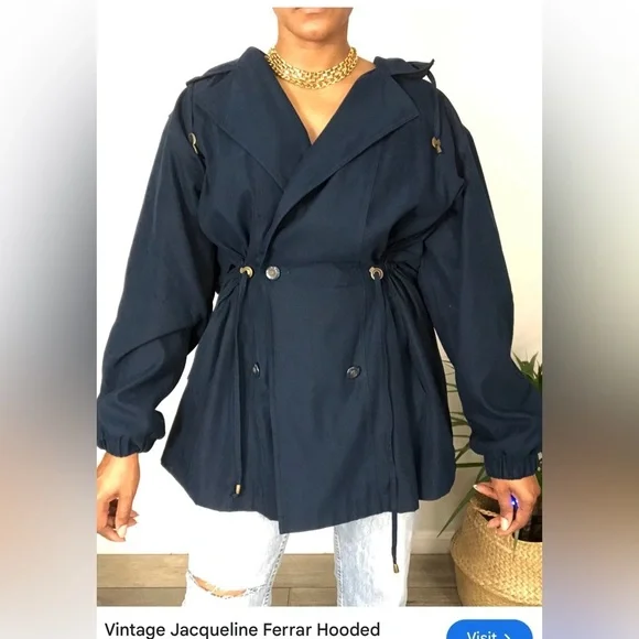 Jacqueline Ferrar Vintage Deep blue Trench Coat w/ Buttons, Women's Size M - Picture 4 of 12